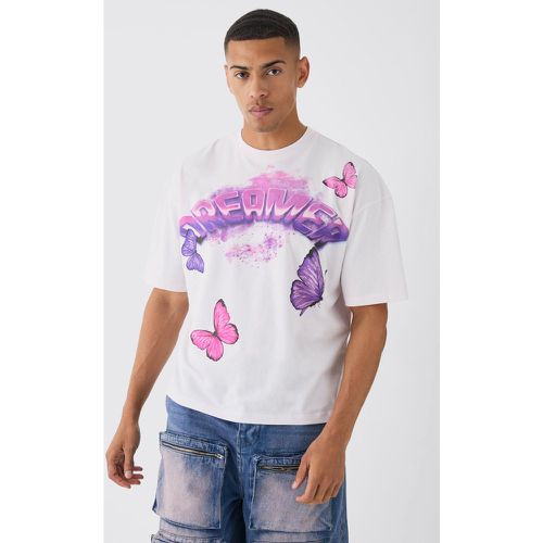 Oversized Boxy Extended Neck Large Butterfly Graphic T-shirt - Boohooman - Modalova