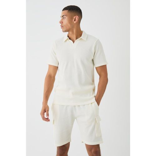 Ensemble en tissu gaufré avec polo et short cargo - S - Boohooman - Modalova