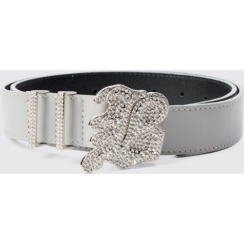 Faux Leather Belt With B Branded Buckle In Grey - Boohooman - Modalova