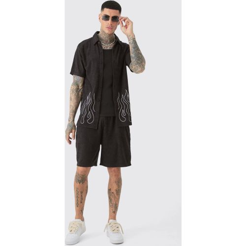 Tall - Ensemble avec chemise en tissu éponge à broderie flammes homme - XL - Boohooman - Modalova