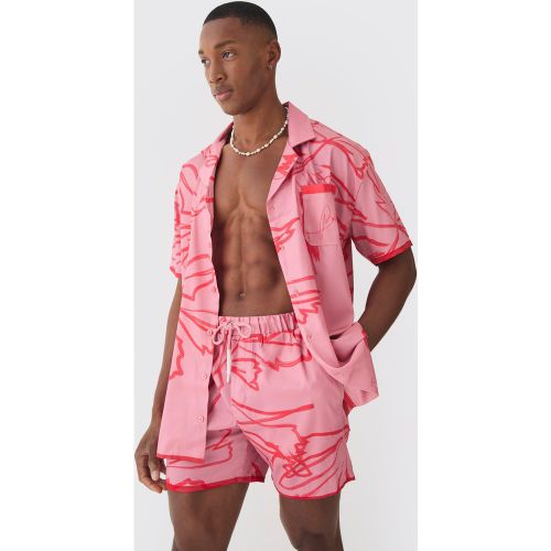 Ensemble à imprimé palmier avec chemise oversize satinée et short - M - Boohooman - Modalova