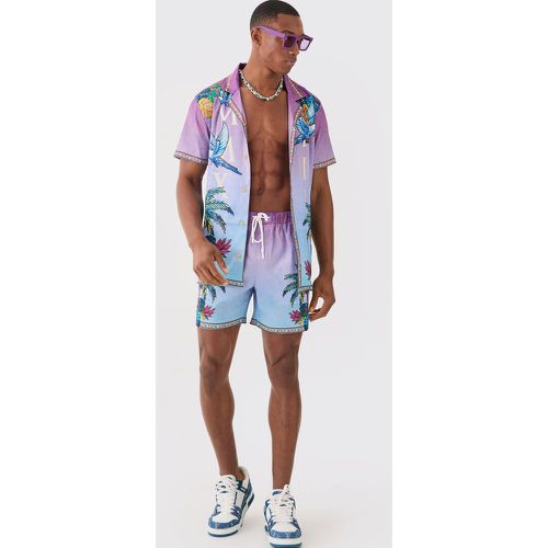 Ensemble à imprimé palmier avec chemise et short - L - Boohooman - Modalova