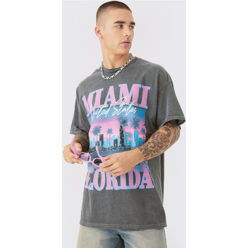 Oversized Miami Florida Printed Wash T-shirt - Boohooman - Modalova