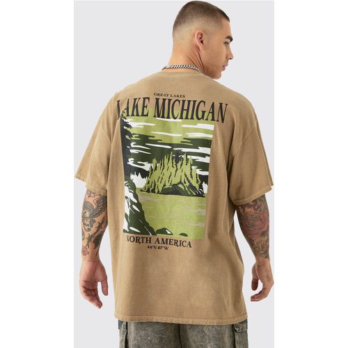 Oversized Washed Lake Michigan Printed T-shirt - Boohooman - Modalova