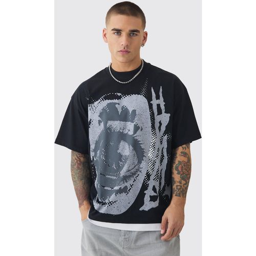 Oversized Extended Neck Star Graphic Faux Layer T-shirt - Boohooman - Modalova