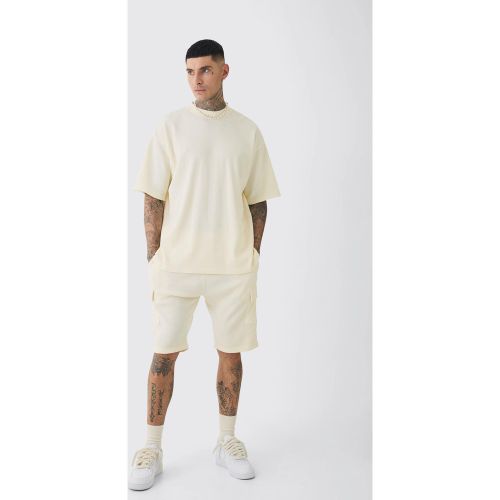 Tall - Ensemble oversize en tissu gaufré avec t-shirt et short cargo - S - Boohooman - Modalova