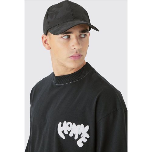 All Over Camo Print Cap In Black - Boohooman - Modalova