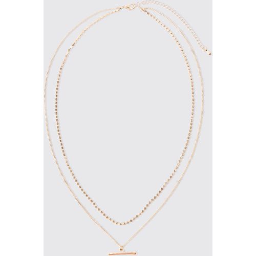 Double Chain T Bar Necklace In Gold - Boohooman - Modalova