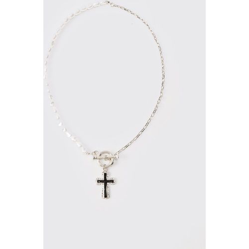 Collier à pendentif perle et croix - ONE SIZE - Boohooman - Modalova