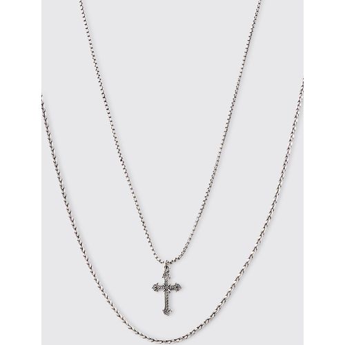 Mm & 160mm 2 Pack Cross Pendant Necklace In Silver - Boohooman - Modalova