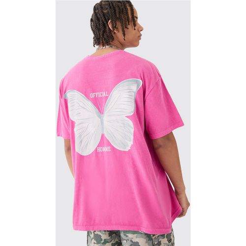 T-shirt oversize délavé à col montant et imprimé papillon - S - Boohooman - Modalova