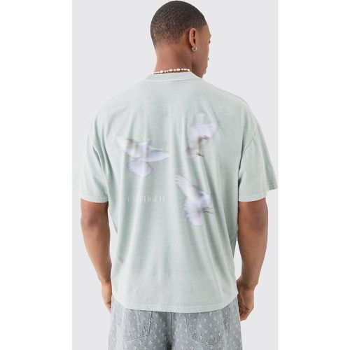 Oversized Extended Neck Blurred Dove T-shirt - Boohooman - Modalova