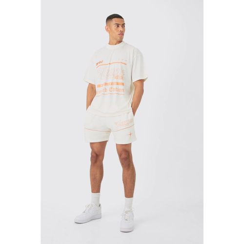 Oversized Extended Text Graphic T-shirt And Short Set - Boohooman - Modalova