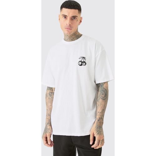 Tall Oversized Dice Cherry Embroidered T-shirt In White - Boohooman - Modalova