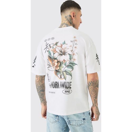 Tall Floral Sleeve Print T-shirt In White - Boohooman - Modalova