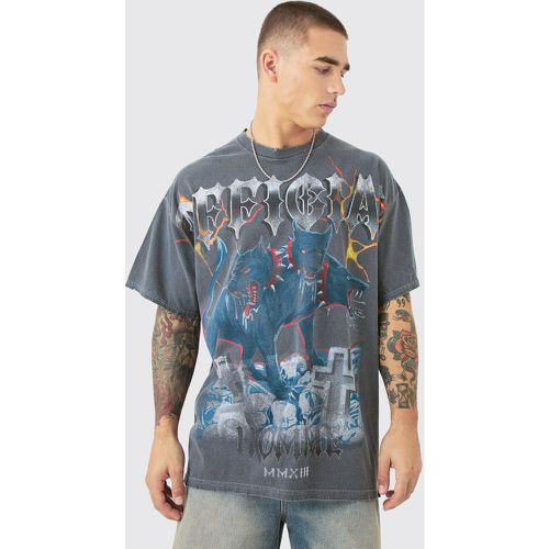 T-shirt oversize délavé à imprimé graffiti - L - Boohooman - Modalova