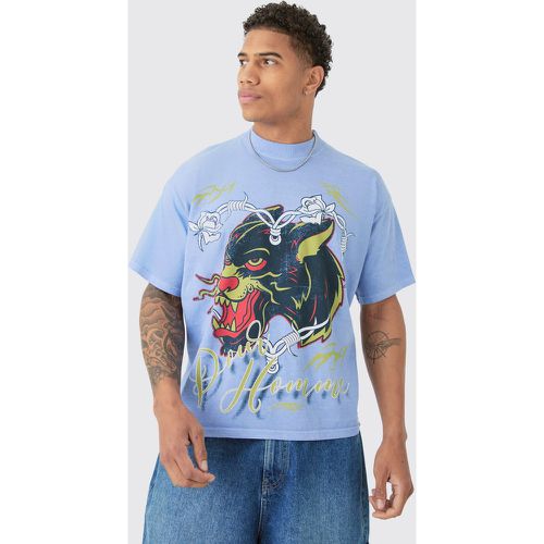 Oversized Extended Neck Panther Graphic T-shirt - Boohooman - Modalova