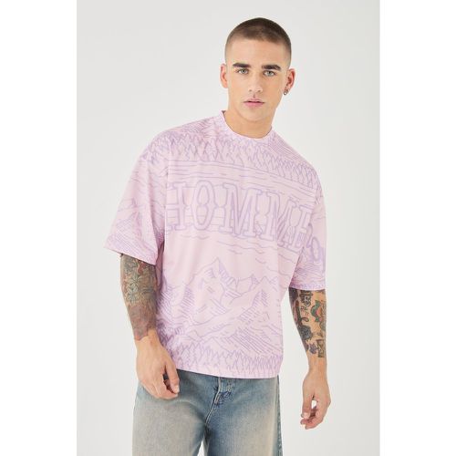 T-shirt oversize à col montant et imprimé - S - Boohooman - Modalova