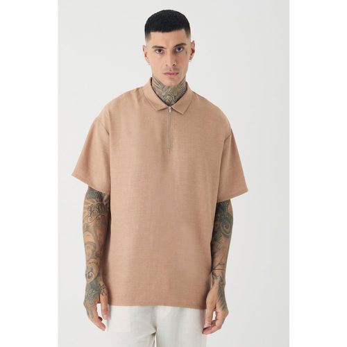 Tall - Polo zippé en lin - S - Boohooman - Modalova