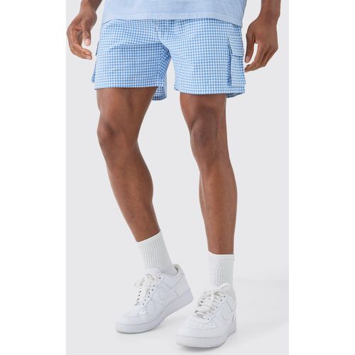 Short imprimé vichy en lin à taille élastiquée - S - Boohooman - Modalova