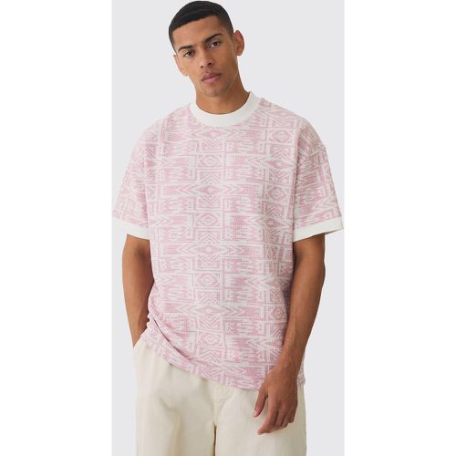 T-shirt oversize à col montant et motif jacquard - S - Boohooman - Modalova