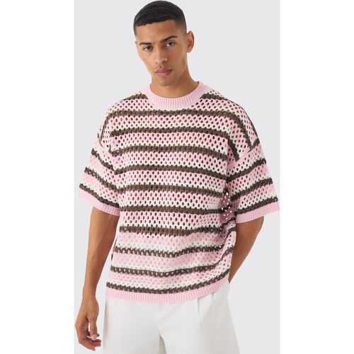 T-shirt oversize à rayures et coutures apparentes - S - Boohooman - Modalova