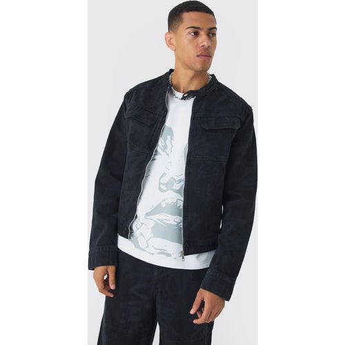 Veste biker cintrée en jean à imprimé graffiti - L - Boohooman - Modalova