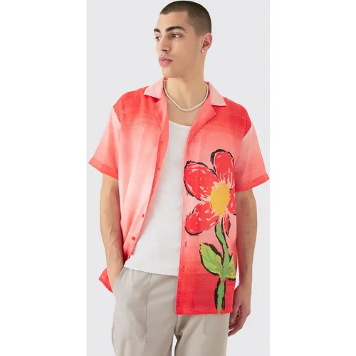 Oversized Ombre Flower Linen Look Shirt - Boohooman - Modalova