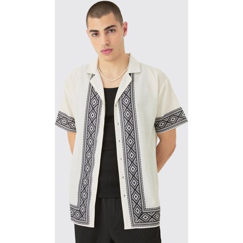 Oversized Linen Look Aztec Border Shirt - Boohooman - Modalova