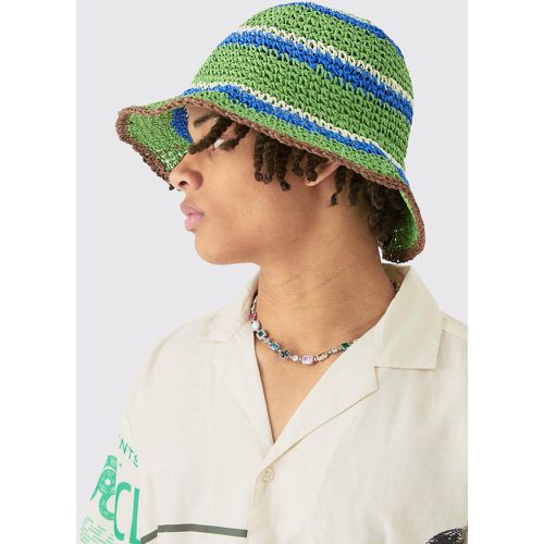 Striped Raffia Bucket Hat In Green - Boohooman - Modalova