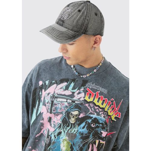 Casquette en jean délavé à broderie B - ONE SIZE - Boohooman - Modalova