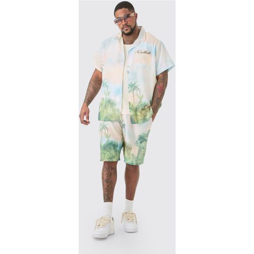 Grande taille - Ensemble en lin à imprimé paysage avec chemise et short homme - XXXL - Boohooman - Modalova