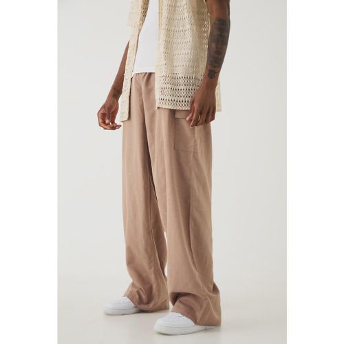 Tall - Pantalon cargo oversize en lin à taille élastiquée - L - Boohooman - Modalova