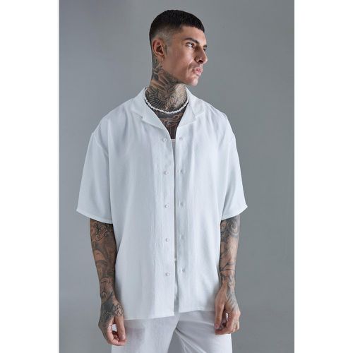 Tall Linen Oversized Revere Shirt In White - Boohooman - Modalova