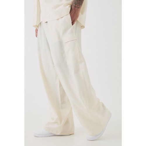 Plus Elasticated Waist Oversized Linen Cargo Trouser In Natural - - XXXL - Boohooman - Modalova