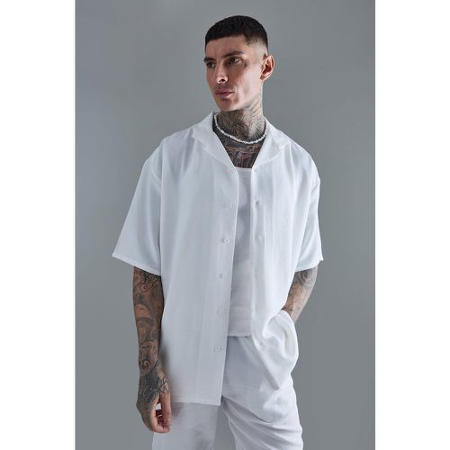 Tall Short Sleeve Drop Revere Linen Shirt In White - Boohooman - Modalova