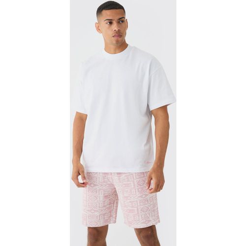 Man Oversized Extended Neck T-shirt And Jacquard Shorts Set - Boohooman - Modalova