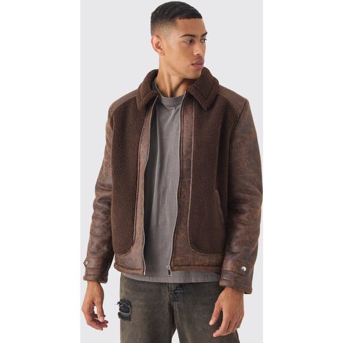 Veste Harrington délavée à empiècements en polaire homme - S - Boohooman - Modalova