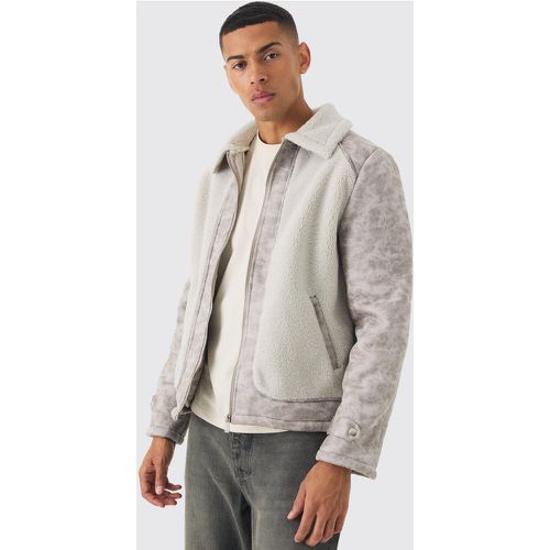 Veste Harrington délavée à empiècements en polaire homme - L - Boohooman - Modalova