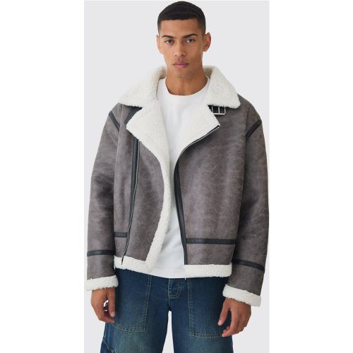 Veste biker aviateur en polaire - M - Boohooman - Modalova