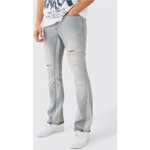 Slim Rigid Flare Distressed Gusset Jeans In Light Grey - - 28R - Boohooman - Modalova