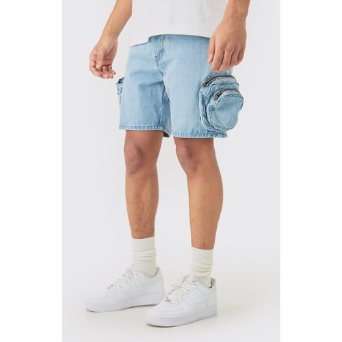 Slim Fit 3d Cargo Pocket Denim Shorts In Light Blue - Boohooman - Modalova