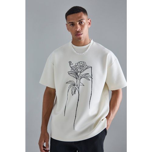 Oversized Floral Line Drawing Scuba T-shirt - S - Boohooman - Modalova