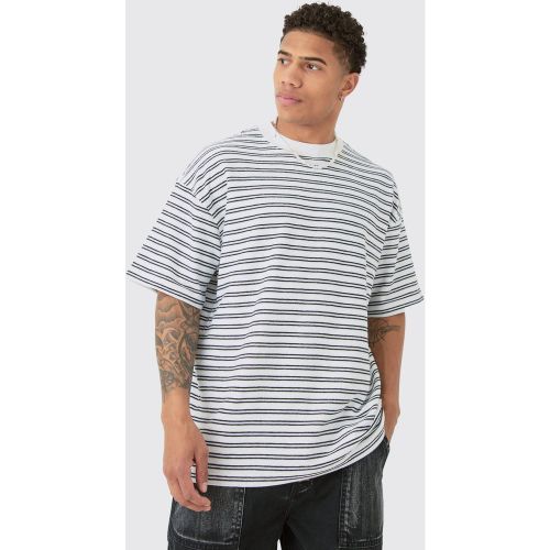 T-shirt oversize côtelé à rayures - L - Boohooman - Modalova