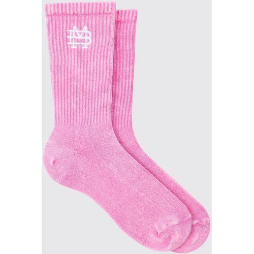 Acid Wash Bm Embroidered Socks In Pink - Boohooman - Modalova