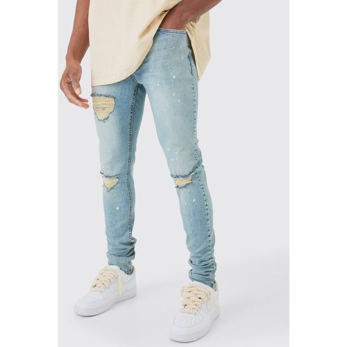 Skinny Stretch Stacked Ripped Paint Splatter Jeans In Ice Blue - - 28R - Boohooman - Modalova