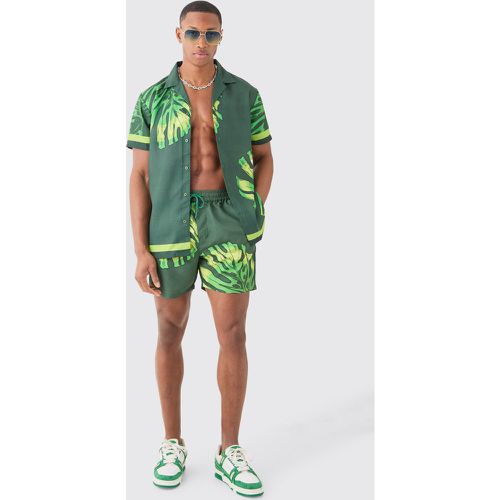 Ensemble à imprimé feuilles avec chemise et short de bain - M - Boohooman - Modalova