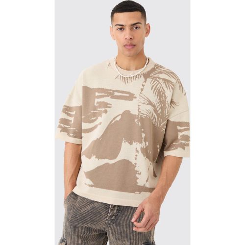 T-shirt oversize en maille à motif dessiné - S - Boohooman - Modalova