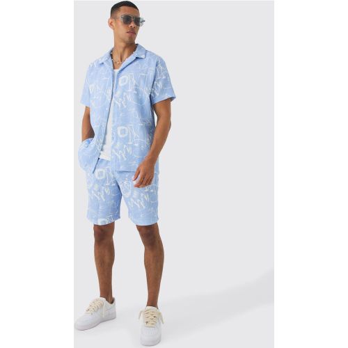 Ensemble oversize à imprimé graffiti avec chemise plissée et short - M - Boohooman - Modalova