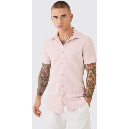 Chemise moulante à manches courtes et imprimé diamant - S - Boohooman - Modalova